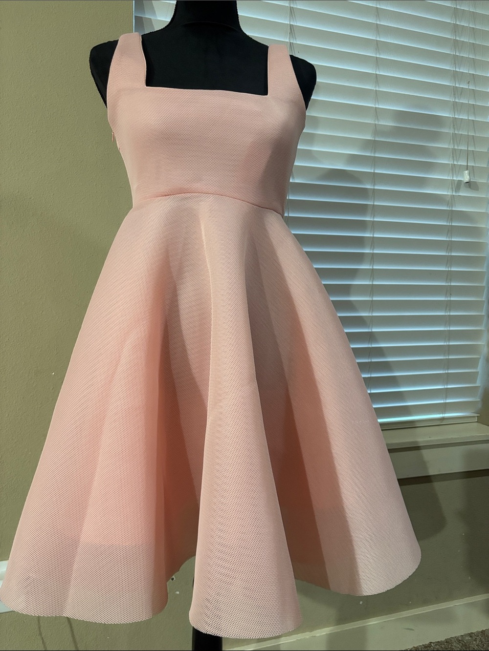 Square-Neck Midi Fit & Flare Dress in Blush Pink